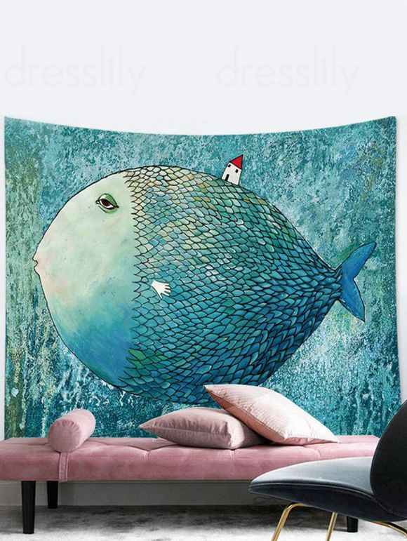 Tapisserie Murale à Imprimé Poissons Décor Maison - Vert clair 150 CM X 200 CM