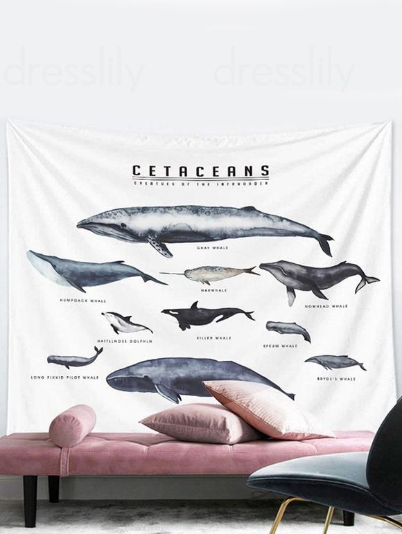 Tapisserie Murale Pendante Décoration à Imprimé Baleine - Gris Clair 150 CM X 130 CM