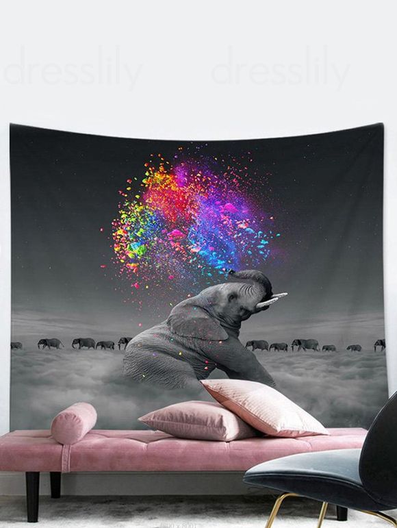 Tapisserie Murale à Imprimé Éléphant Décor Maison - Gris Clair 150 CM X 130 CM