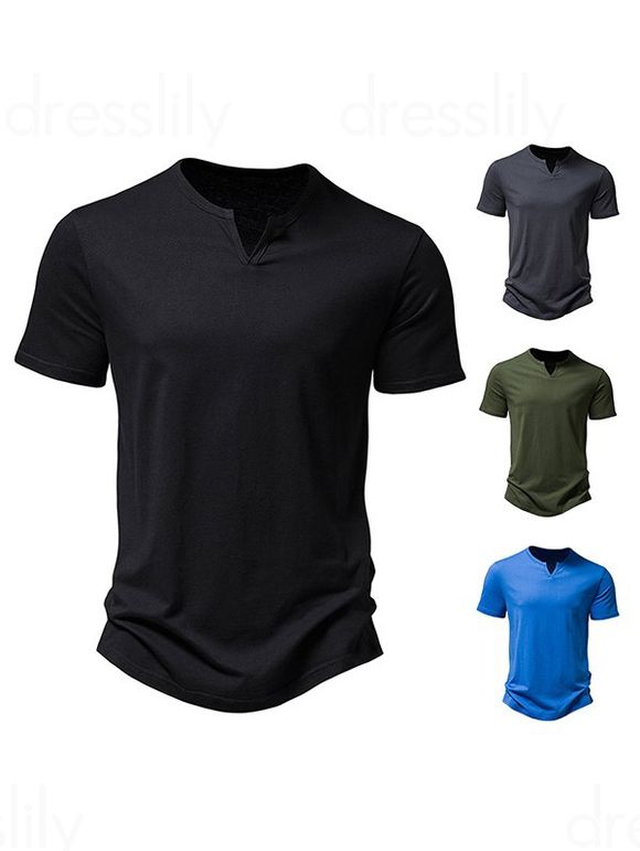 T-shirt de Base Simple en Couleur Unie Manches Courtes à Col Rond - Noir XXL