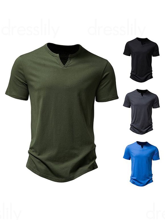 T-shirt de Base Simple en Couleur Unie Manches Courtes à Col Rond - Vert Armée XL