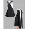 Ensemble de Débardeur Décontracté Bicolore à Bretelle en Treillis et de Pantalon Rayé Contrasté avec Faux Bouton - Noir S