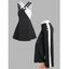 Ensemble de Débardeur Décontracté Bicolore à Bretelle en Treillis et de Pantalon Rayé Contrasté avec Faux Bouton - Noir S