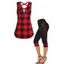 Ensemble de Débardeur Décontracté Croisé Découpé à Imprimé Carreaux avec Faux Bouton et Legging Capri  Zippé à Taille Large - multicolor S