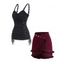 Ensemble de Débardeur Décontracté à Lacets et de Mini Jupe Asymétrique Superposée avec Faux Bouton Frange en Ligne A - multicolor S