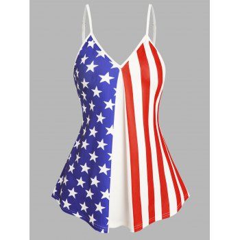 

American Flag Print Camisole Textured V Neck Adjustable Straps Casual Tank Top, White