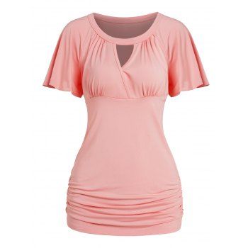 

Ruched Cut Out T-shirt Solid Color Flare Sleeve Casual Tee, Light pink