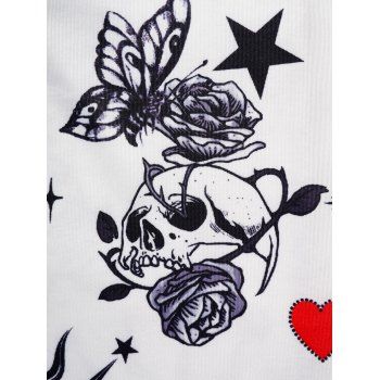 Celestial Sun Moon Skull Flower Heart Print Lace Up Mini Dress Half Zipper Sleeveless Adjustable Buckle Strap A Line Dress
