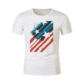 

American Flag Print T-shirt Casual Short Sleeve Round Neck Tee, White