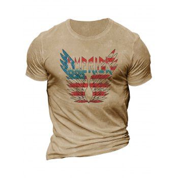 

Patriotic T Shirt Wing Striped Star Letter Print Round Neck Short Sleeve Tee, Light coffee