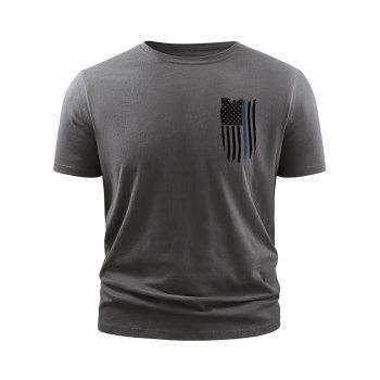 

American Flag Print T-shirt Short Sleeve Round Neck Casual Tee, Gray