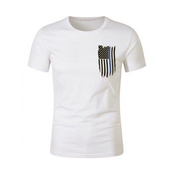

American Flag Print T-shirt Short Sleeve Round Neck Casual Tee, White