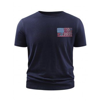 

American Flag Letter Print T-shirt Short Sleeve Round Neck Casual Tee, Deep blue