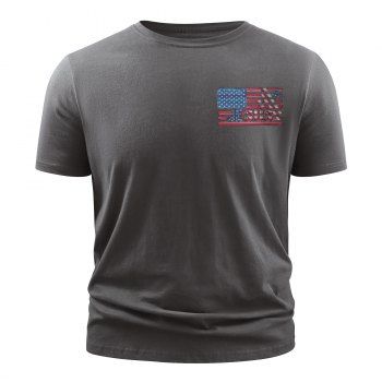 

American Flag Letter Print T-shirt Short Sleeve Round Neck Casual Tee, Gray