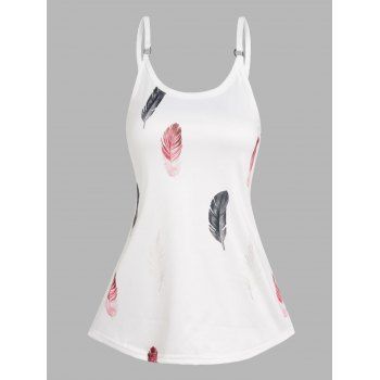 

Feather Print O Ring Strap Casual Tank Top, White