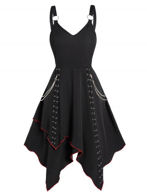 Robe Asymétrique Superposée Contrastée Embellie D'œillet à Chaîne à Lacets