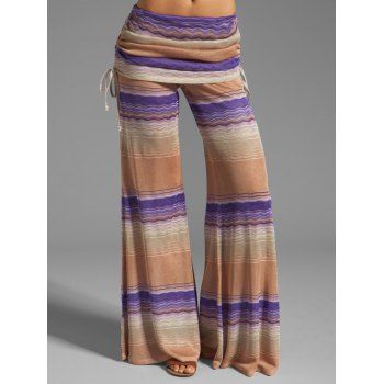 

Tie Dye Print Wide Leg Pants Cinched Foldover Elastic Waist Long Relaxed Pants, Purple