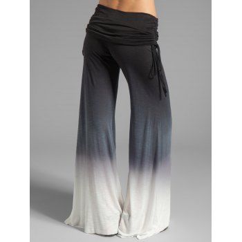 Ombre Print Wide Leg Pants Cinched Foldover Elastic Waist Long Relaxed Pants