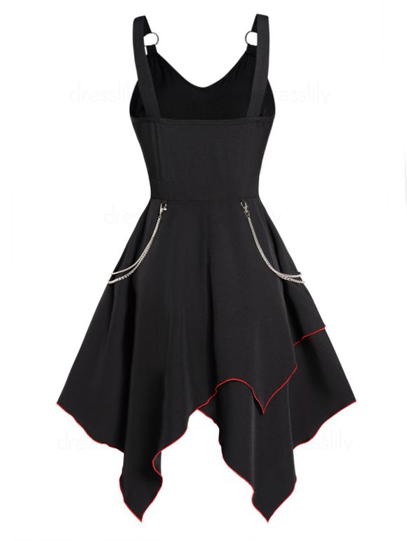 Robe Asymétrique Superposée Contrastée Embellie D'œillet à Chaîne à Lacets - Noir M