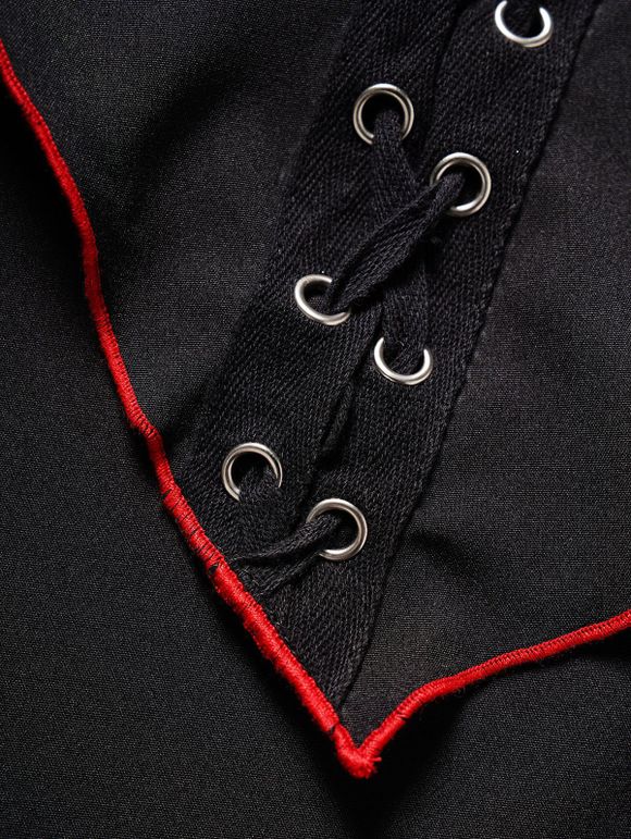 Robe Asymétrique Superposée Contrastée Embellie D'œillet à Chaîne à Lacets - Noir M