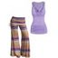 Draped Ruched Chain Embellishment Tank Top And Tie Dye Print Cinched Foldover Wide Leg Pants Casual Outfit - multicolor S