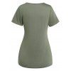 T-shirt Décontracté Simple en Couleur Unie Croisé Manches Courtes à Col V à Volants - Vert profond M