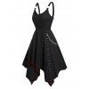 Contrast Pipe Dress Grommet Lace Up Chain Embellishment Overlay Asymmetrical Hem Dress - BLACK S
