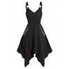 Robe Asymétrique Superposée Contrastée Embellie D'œillet à Chaîne à Lacets - Noir L