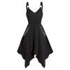Contrast Pipe Dress Grommet Lace Up Chain Embellishment Overlay Asymmetrical Hem Dress - BLACK XXL