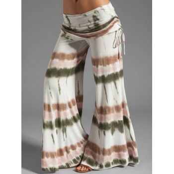 

Plus Size & Curve Tie Dye Flare Pants Cinched Foldover Long Wide Leg Pants, Multicolor