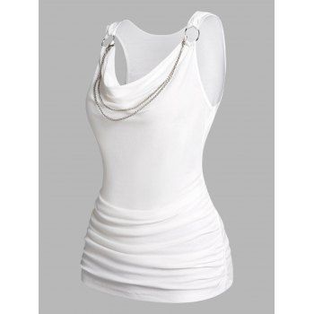 

Cowl Neck Tank Top Draped Ruched Chain Embellishment Casual Tank Top, White