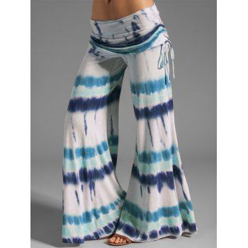 

Tie Dye Print Wide Leg Pants Cinched Foldover Elastic Waist Long Relaxed Pants, Multicolor b