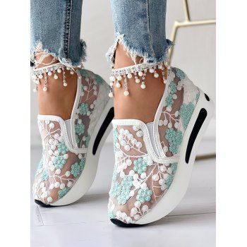 Sheer Floral Mesh Slip On Breathable Platform Shoes