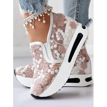 

Sheer Floral Mesh Slip On Breathable Platform Shoes, Pink