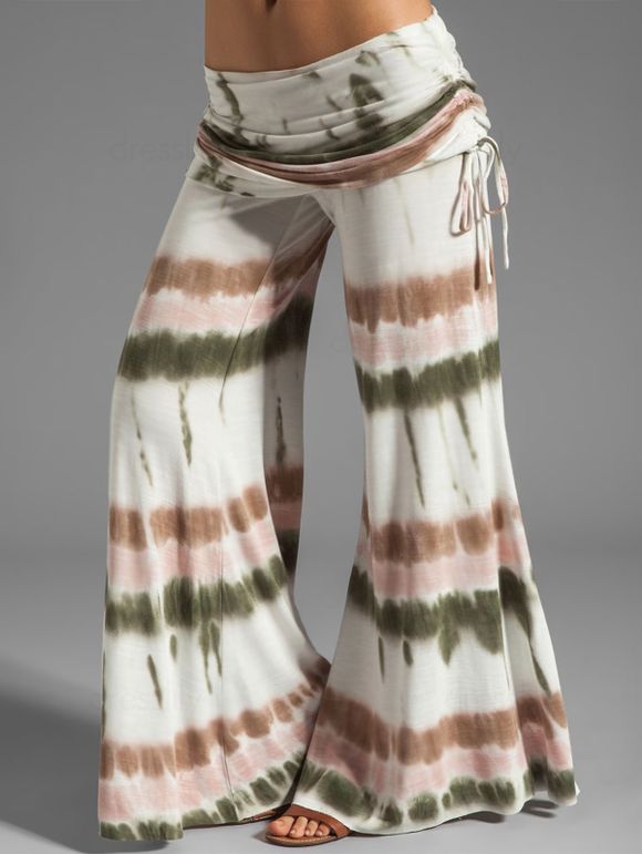 Pantalon Long Courbe Sanglé Déchiré Teinté à Jambe Large de Grande Taille - multicolor 5X