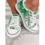 Lucky Leaf Print Lace Up Frayed Hem Flat Canvas Shoes - Vert profond EU 36