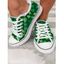 Lucky Leaf Print Lace Up Frayed Hem Flat Canvas Shoes - Vert profond EU 38