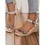 Printed Wedge Heels Buckle Strap Square Toe Outdoor Sandals - Beige EU 38