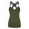 Plus Size Tank Top Butterfly Lace Crossover V Neck Tank Top O Ring Strap Ruched Curve Tank Top - LIGHT GREEN L