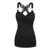 Débardeur Courbe Papillon en Dentelle à Bretelle Croisée à Volants Anneau O de Grande Taille - Noir 1X
