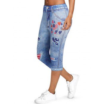 

Heart Star Striped Jeggings 3D Faux Denim Print Elastic Casual Leggings, Blue