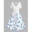 Flower Print Lace Up Ruched Bust Mini Dress And Plain Color Crossover Tied Cropped Top Vacation Outfit - WHITE S