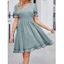 Swiss Dots Solid Color Mini Dress V Neck Ruffles Short Sleeve High Waist Flounce Dress - LIGHT BLUE XL