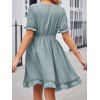 Swiss Dots Solid Color Mini Dress V Neck Ruffles Short Sleeve High Waist Flounce Dress - LIGHT BLUE XL