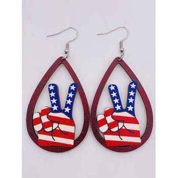 

Wood Droplet Victory Gesture Star Striped Print Patriotic Drop Earrings, Multicolor