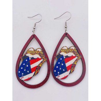 

Wood Droplet Leopard Mouth American Flag Print Patriotic Drop Earrings, Multicolor