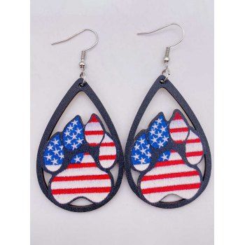 

Wood Droplet Claw Star Striped Print Patriotic Drop Earrings, Multicolor