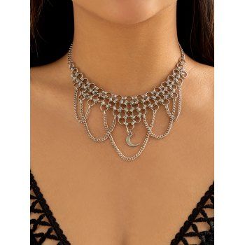 

Punk Style Chain Moon Pendants Necklace, Silver