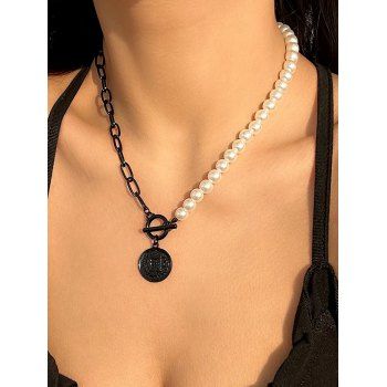 

Gothic Necklace Two Tone Color Faux Pearl Geometric Pendant Necklace, Black