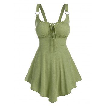 

Heathered O-ring Lace-up Tank Top, Light green